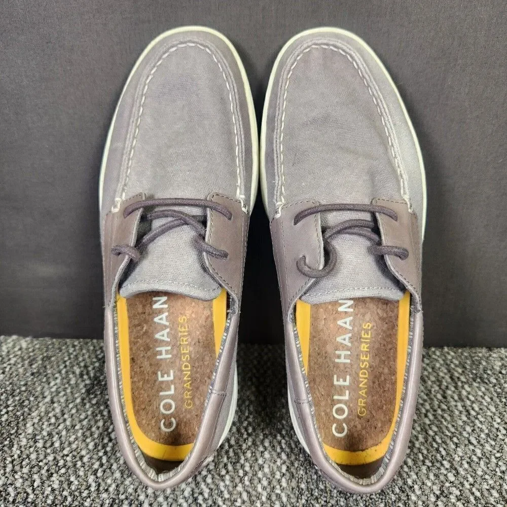 Cole Hann Grand 360 Mens Size 8.5M Grey Canvas Lace Up Casual Boat Shoes C32214